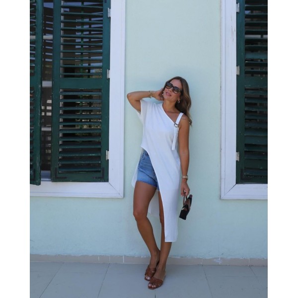 Kadın Tek Omuzu Açık Askılı Asimetrik Kesim Detaylı Bluz