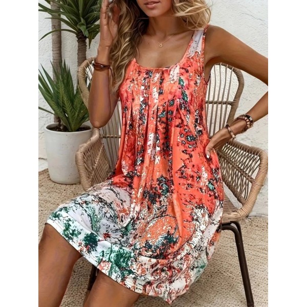 Kadın Sıfır Kollu Kare Yaka önden Pileli Salaş Süprem Elbise