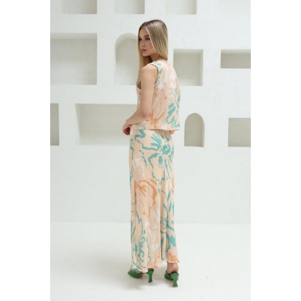 Bağcıklı Bluzlu Etek Takım - Pudra