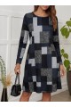 Kadın Uzun Kollu Yuvarlak Yaka Geometrik Süprem Elbise