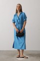 Beli Lastikli Elbise - Mavi