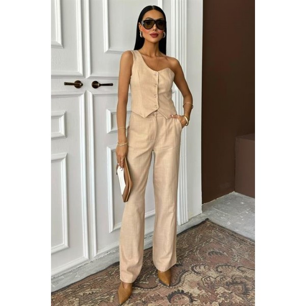 Tek Omuz Büstiyer Plazzo Pantolon Viscon Takım 10159