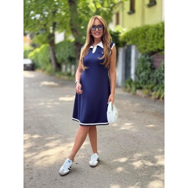 Kadın Ribana Detaylı Sıfır Kol Midi Boy Elbise