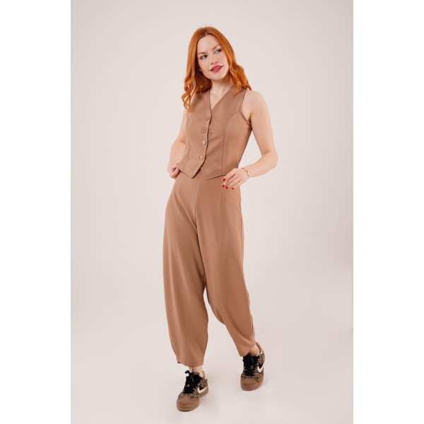 Önü Düğmeli Camel Yelek