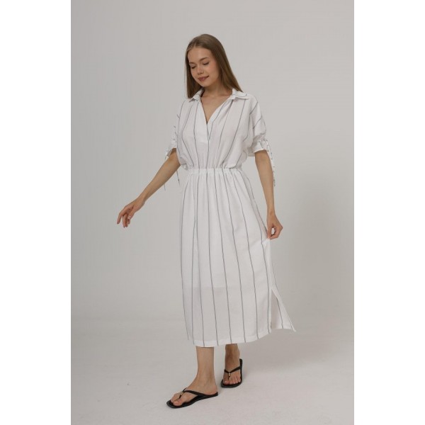 Beli Lastikli Elbise - Beyaz