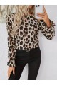 Kadın Uzun Kollu Arkadan Fiyonk Detaylı Leopar Desenli Süprem Bluz
