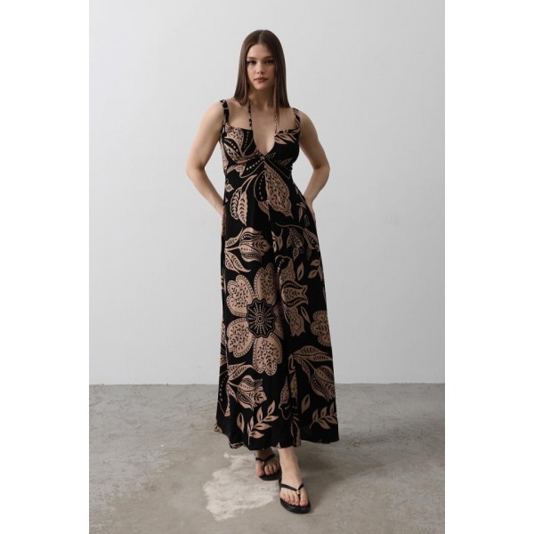 ASKILI VİSCON ELBİSE - Siyah