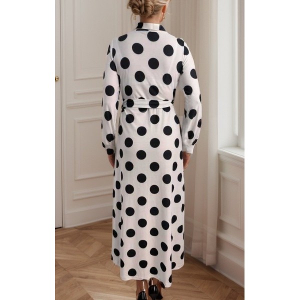 Kadın Uzun Kollu Kruvaze Yaka Yandan Bağlamalı Krep Tam Boy Elbise