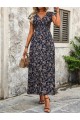 Kadın Kısa Kollu Kruvaze Yakalı çiçek Desenli Belden Lastikli Süprem Uzun Elbise