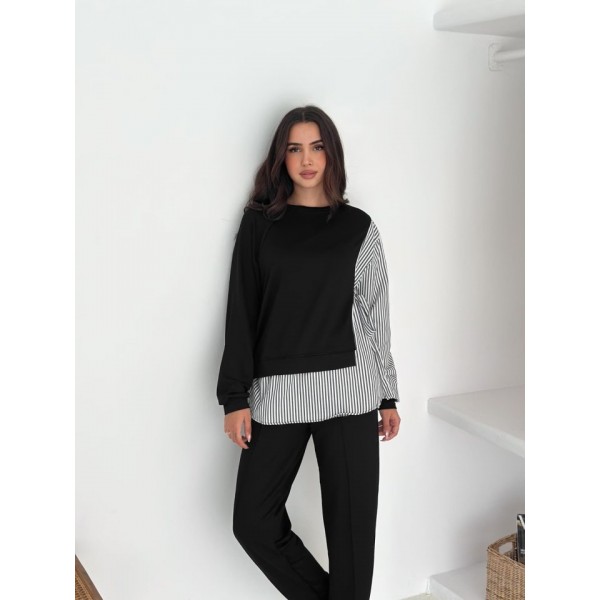 Kadın Gömlek Detay çizgili Yandan Bağlamalı Ikili Takım