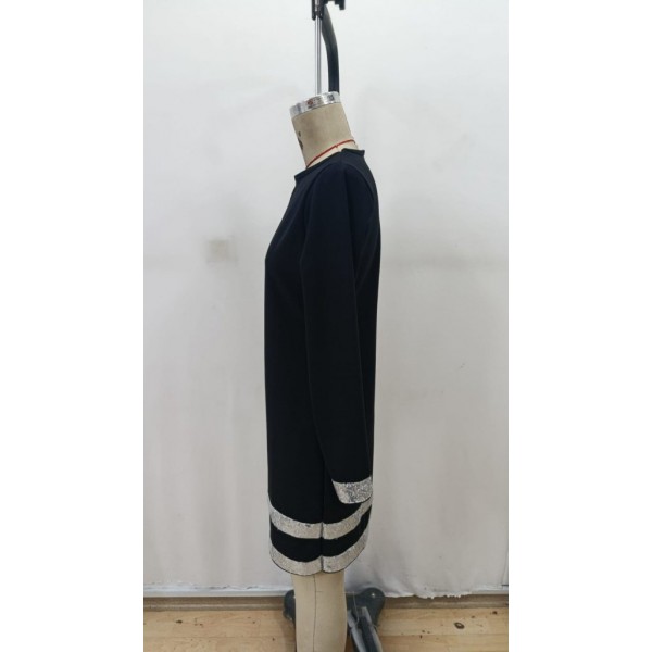 Kadın Uzun Kollu Bisiklet Yaka Mini Ithal Krep Elbise