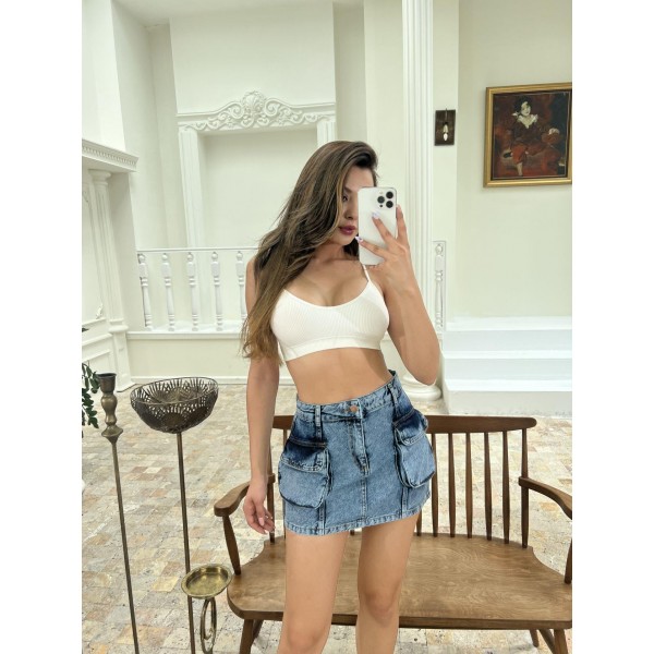 6458 DENİM LOW WAIST SKIRT-MAVİ