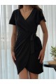 Kadın Kısa Kollu Kruvaze Yakalı Belden Bağlamalı Ithal Krep Elbise