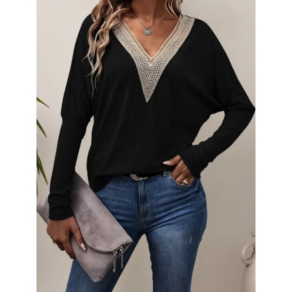 Kadın Uzun Kollu V Yakalı Yarasa Kollu Viskon Bluz
