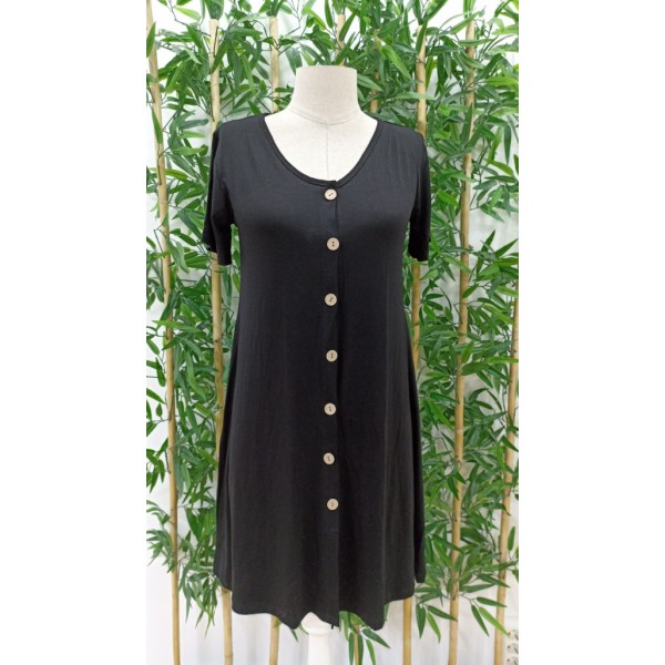 Kadın Kısa Kollu V Yaka önü Düğmeli Viskon Elbise