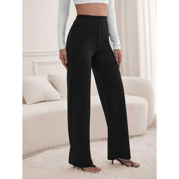 Kadın Yüksek Bel Cepli Geniş Kesim Ithal Krep Pantolon