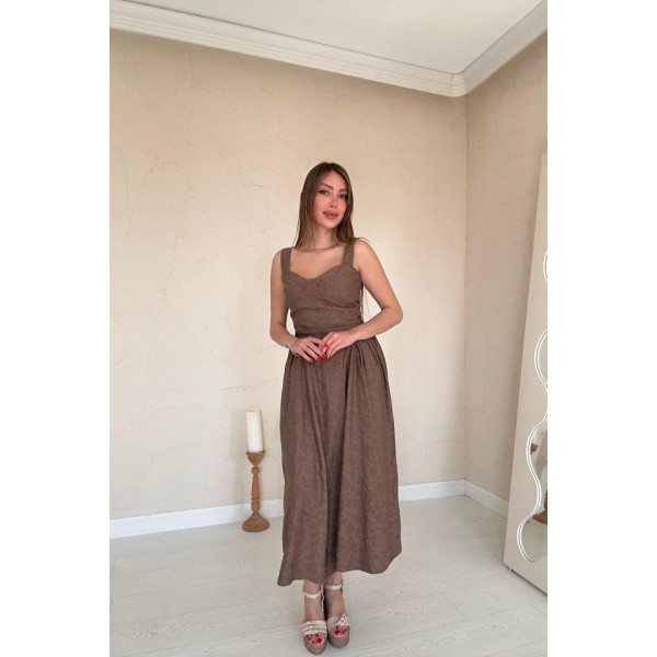 Vizon Yanları Büzgülü Göğüs Kuplu Elbise