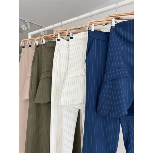 Straplez Büstiyerli Plazzo Pantolonlu Çizgili Takım 10151