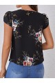 Kadın Kısa Kollu Bisiklet Yaka çiçek Baskılı Süprem Bluz