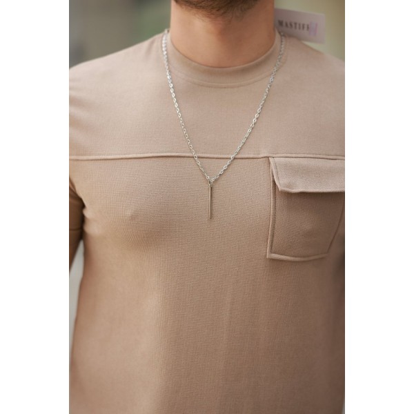 Erkek Cepli Kolyeli Kısa Kollu örme Kumaş Tişört