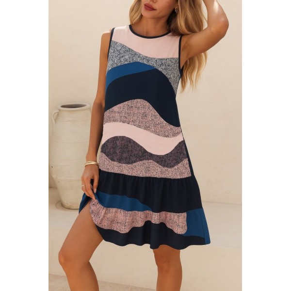 Kadın Kolsuz Sırttan Bağlamalı Fırfırlı Leopar Desenli Dalgıç Elbise