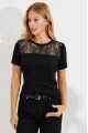 Kadın Kısa Kollu Yuvarlak Yaka ön Dantel Detaylı Viskon Bluz