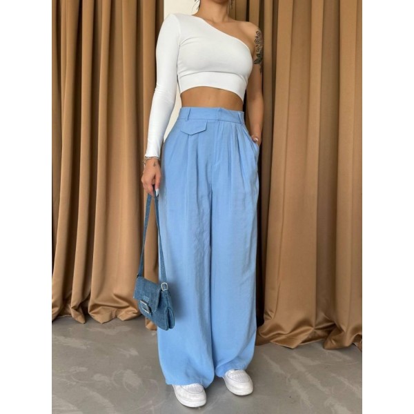 PİLE VE CEP KAPAK DEYALI SALAŞ PANTOLON - Mavi