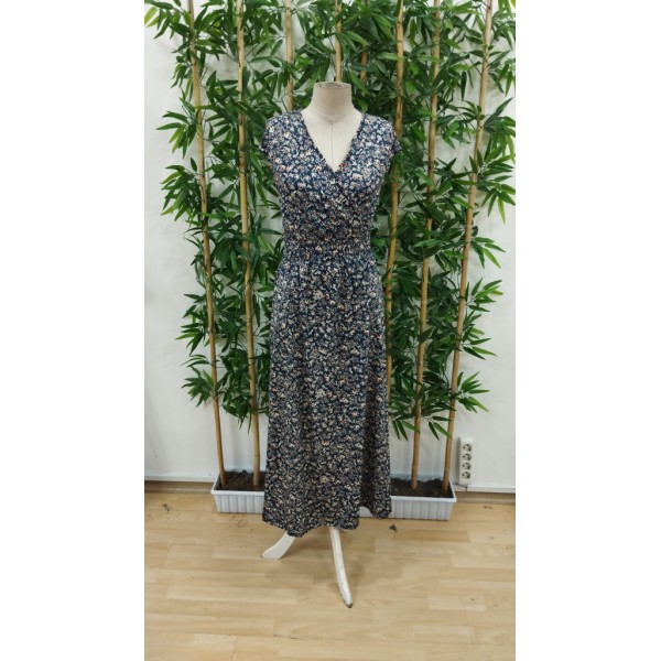 Kadın Kısa Kollu Kruvaze Yakalı çiçek Desenli Belden Lastikli Süprem Uzun Elbise