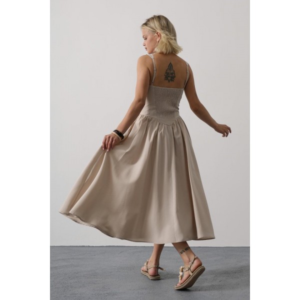 Askılı Uzun Elbise - Taş