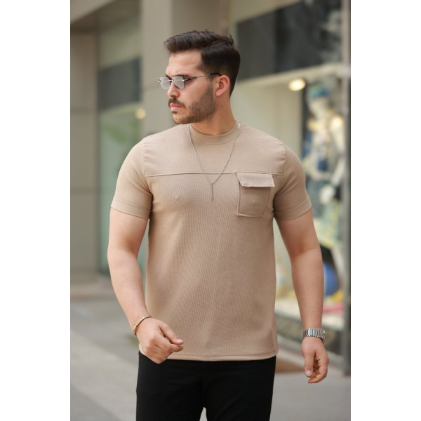 Erkek Cepli Kolyeli Kısa Kollu örme Kumaş Tişört