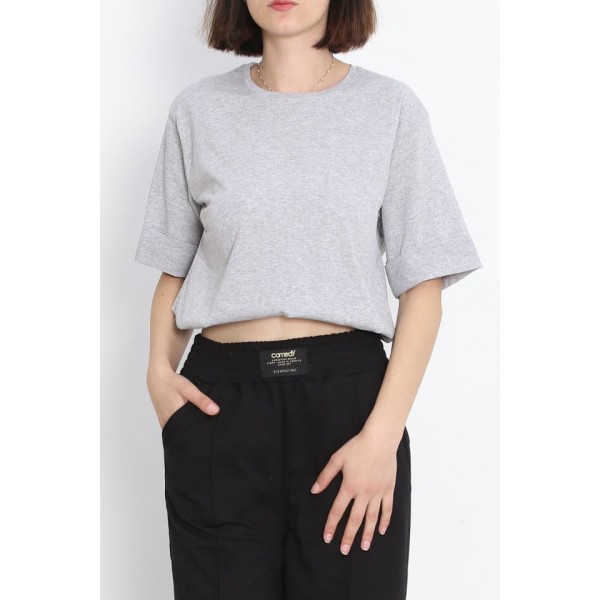 Büyük Beden Duble Kol Tişört Gri