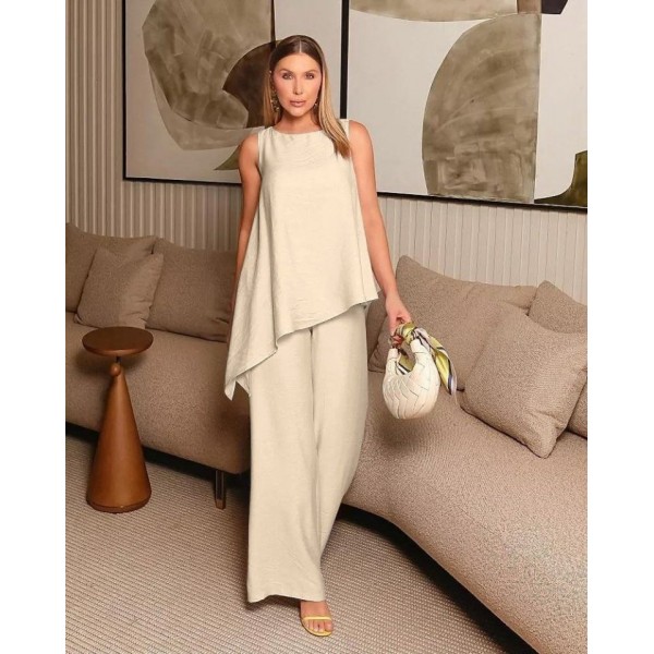 Asimetrik Bluz - Pantolon İkili Takım