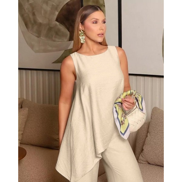 Asimetrik Bluz - Pantolon İkili Takım