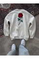 Unisex Bisiklet Yaka Ön Ve Arka Baskılı SweatShirt - Beyaz