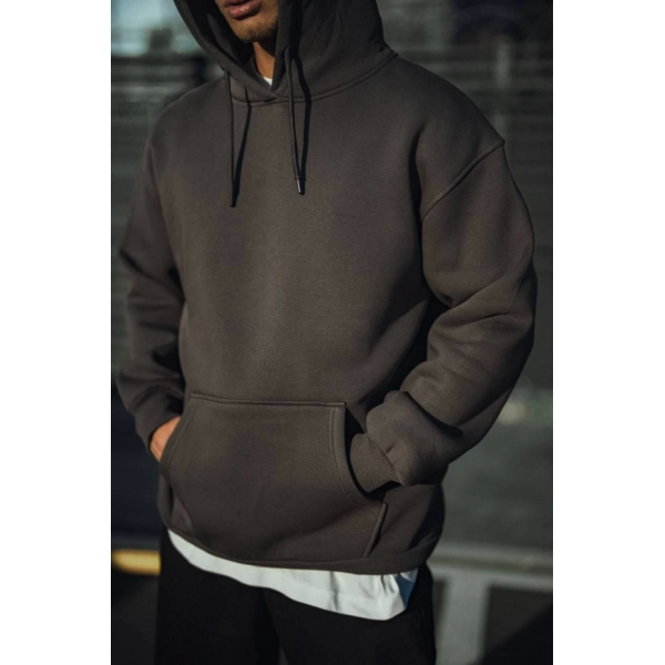 Üç İplik Penye Kapşonlu Basic SweatShirt - Antrasit