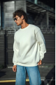 Kışlık Bisiklet Yaka Üç İplik Basic SweatShirt - Beyaz