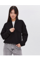 Oversize Yarım Farmuarlı Yakalı Basic SweatShirt - Siyah