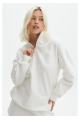 Unisex Uzun Kol Yarım Farmuarlı Yakalı Basic SweatShirt - Beyaz