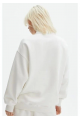Unisex Uzun Kol Yarım Farmuarlı Yakalı Basic SweatShirt - Beyaz