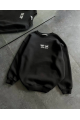 Bisiklet Yaka Üç İplik Baskılı Oversize SweatShirt - Siyah