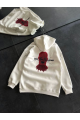 Üç İplik Kapşonlu Baskılı Oversize SweatShirt- Beyaz