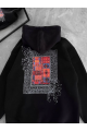 Uzun Kol Kapşonlu Ön Ve Arka Baskılı SweatShirt - Siyah
