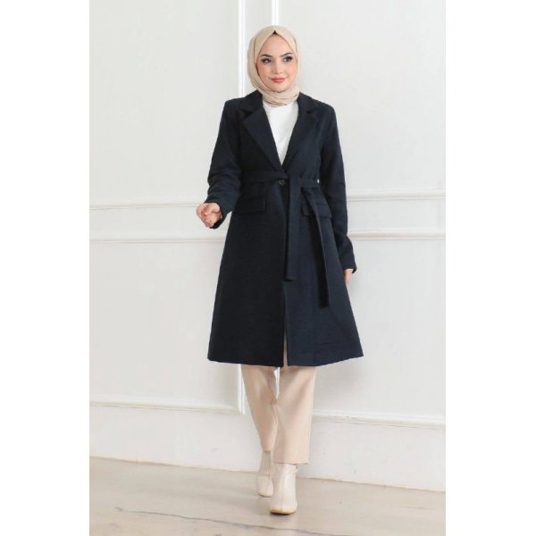 Düğmeli İçi Astarlı Kaşmir Kaşe Kaban - Antrasit