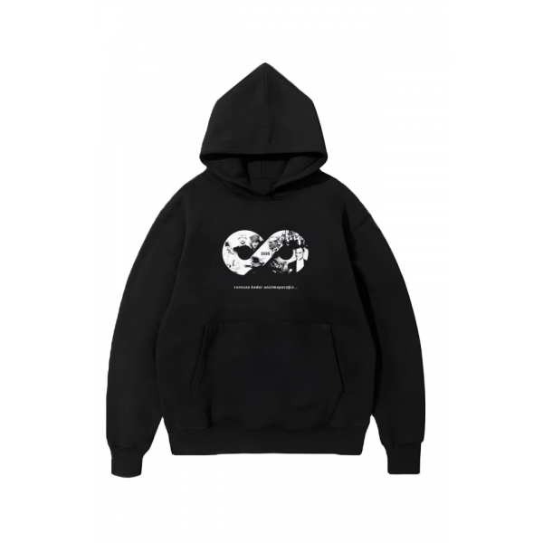 10 Kasıma Özel Üç İplik Kapşonlu Baskılı SweatShirt - Siyah
