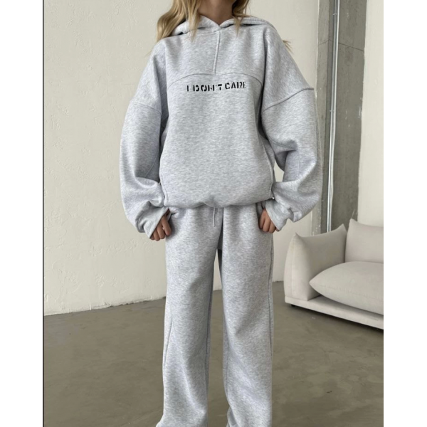 Nakış İşlemeli Üç İplik Sweat Takım- Gri