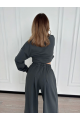 Uzun Kollu Önü İp Büzgülü Crop Ve Pantolon İkili Takım - Antrasit