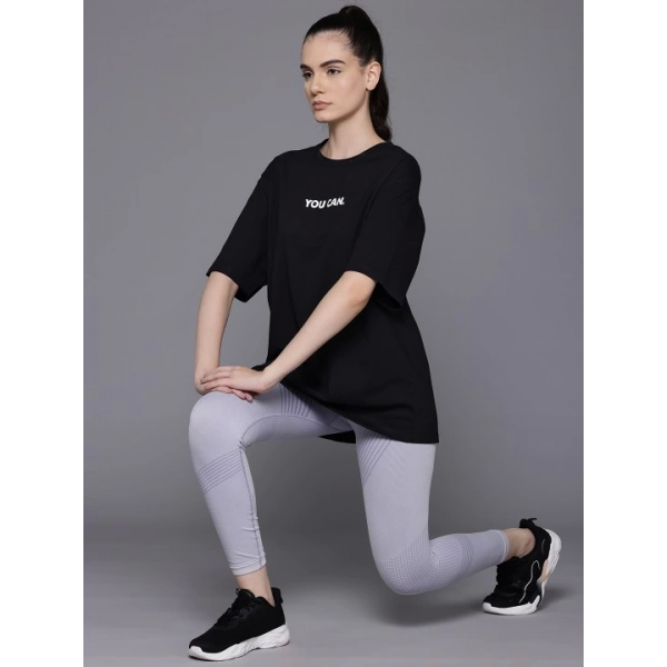 Baskılı Oversize T-shirt - Siyah