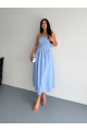 Straplez Pileli Elbise - Açık Mavi
