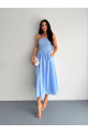 Straplez Pileli Elbise - Açık Mavi