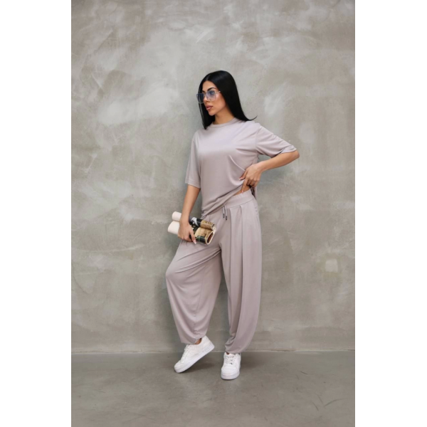 Osy Modal Yumuşak Dokulu Kumaş Oversize Bisiklet Yaka T-shirt Jogger Eşofman Altı Eşofman Takımı - Gri